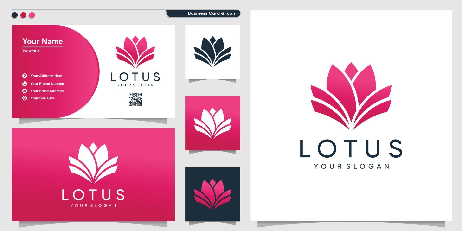 Lotus-Logo mit modernem Farbverlauf und Visitenkarten-Design-Vorlage Premium-Vektor vektor