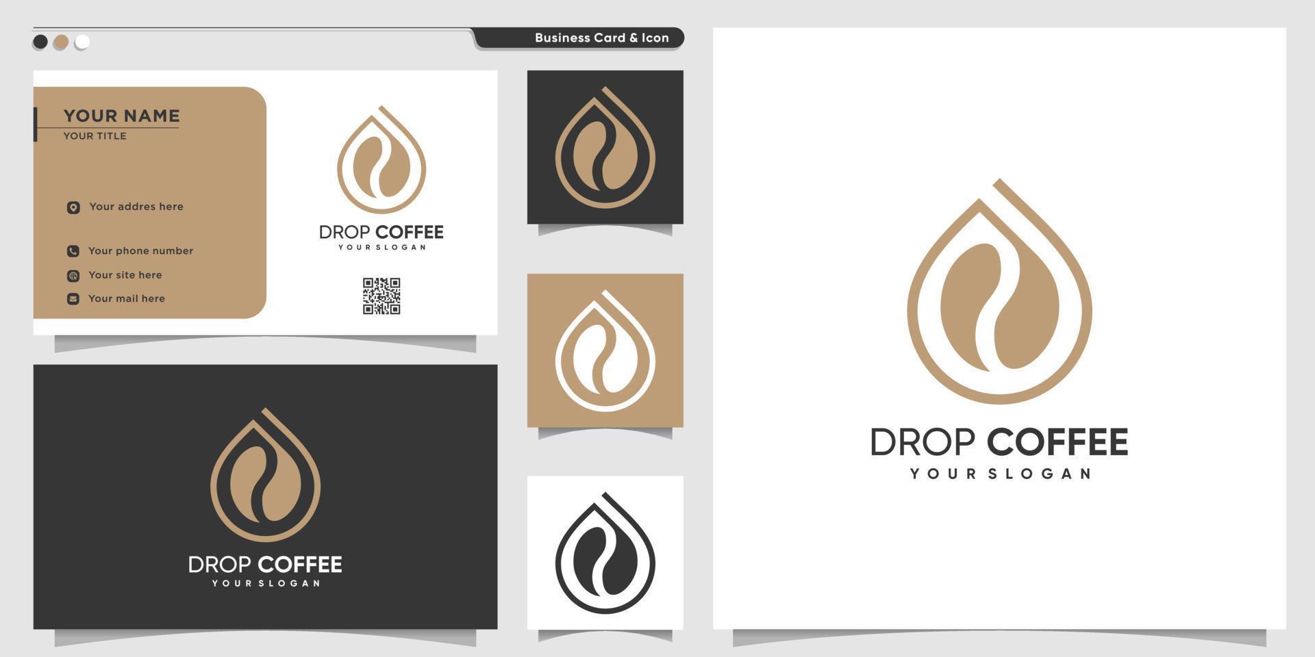 Kaffee-Logo mit Tropfenstil und Visitenkarten-Designvorlage, Kaffee, Logo, Tropfen, Getränk, Premium-Vektor vektor