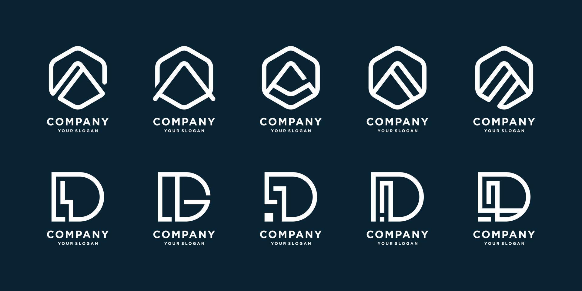 uppsättning av minimalistisk logotyp samling med bokstavslinje form premium vektor