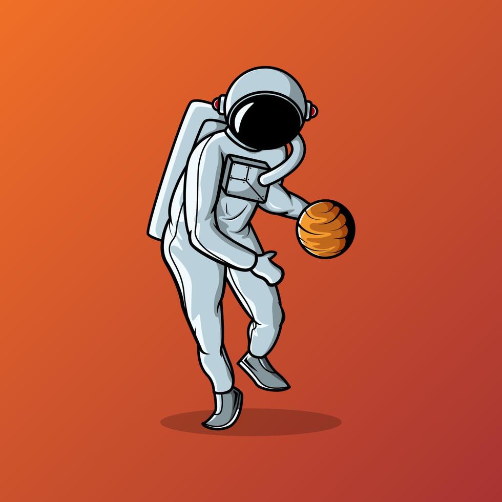 astronaut dribbelt planet ball vektorillustration vektor