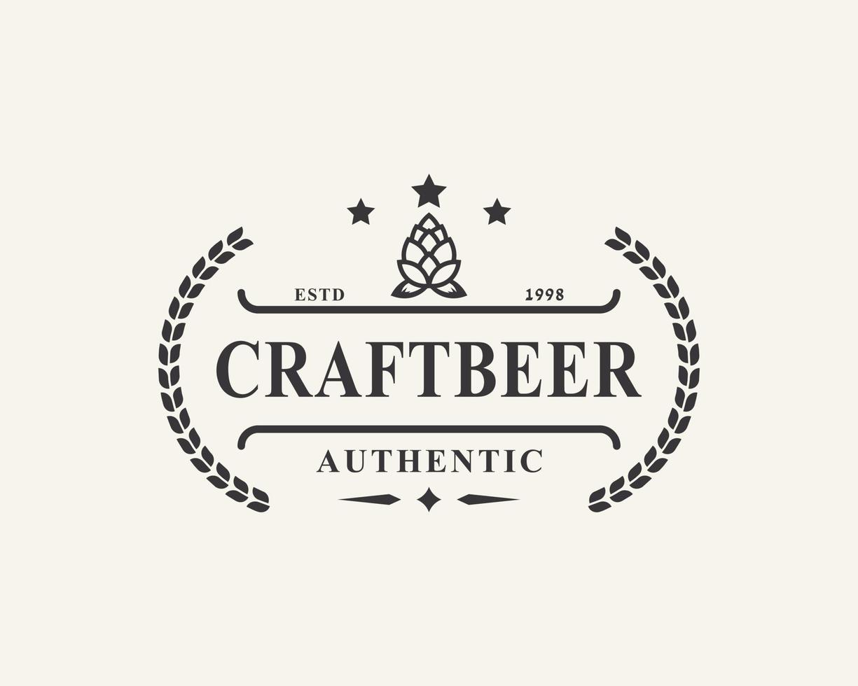 vintage retro märke för humle hantverk öl ale bryggeri logotyp designmall element vektor