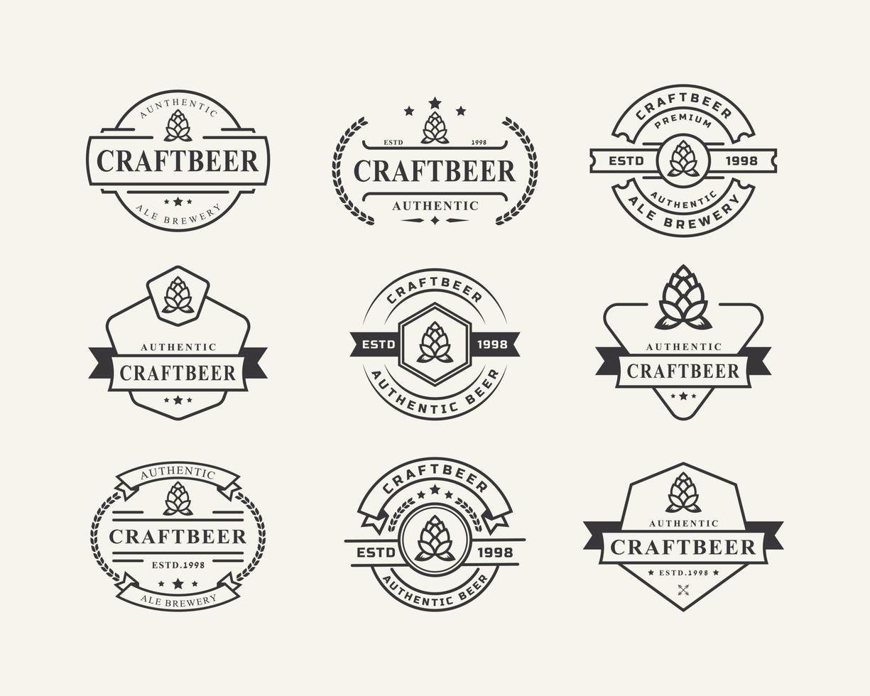 uppsättning vintage retro märke för humle hantverk öl ale bryggeri logotyp designmall element vektor