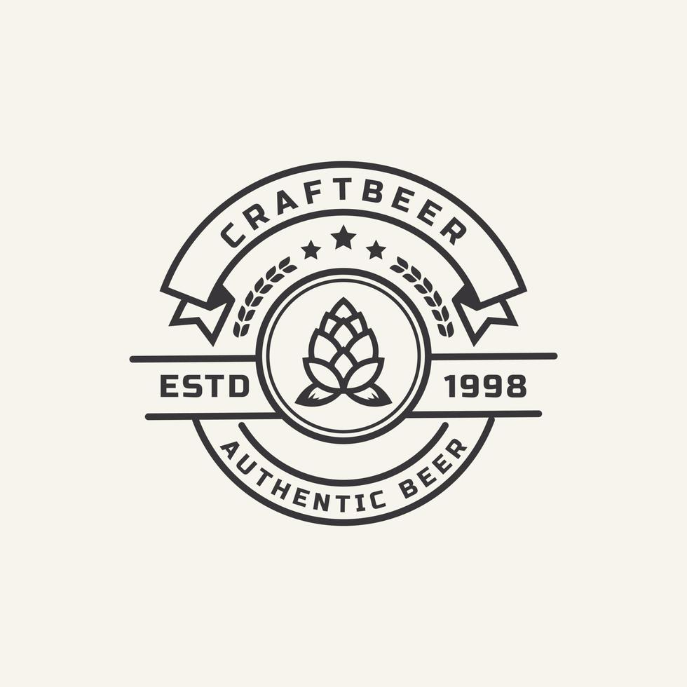 vintage retro märke för humle hantverk öl ale bryggeri logotyp designmall element vektor