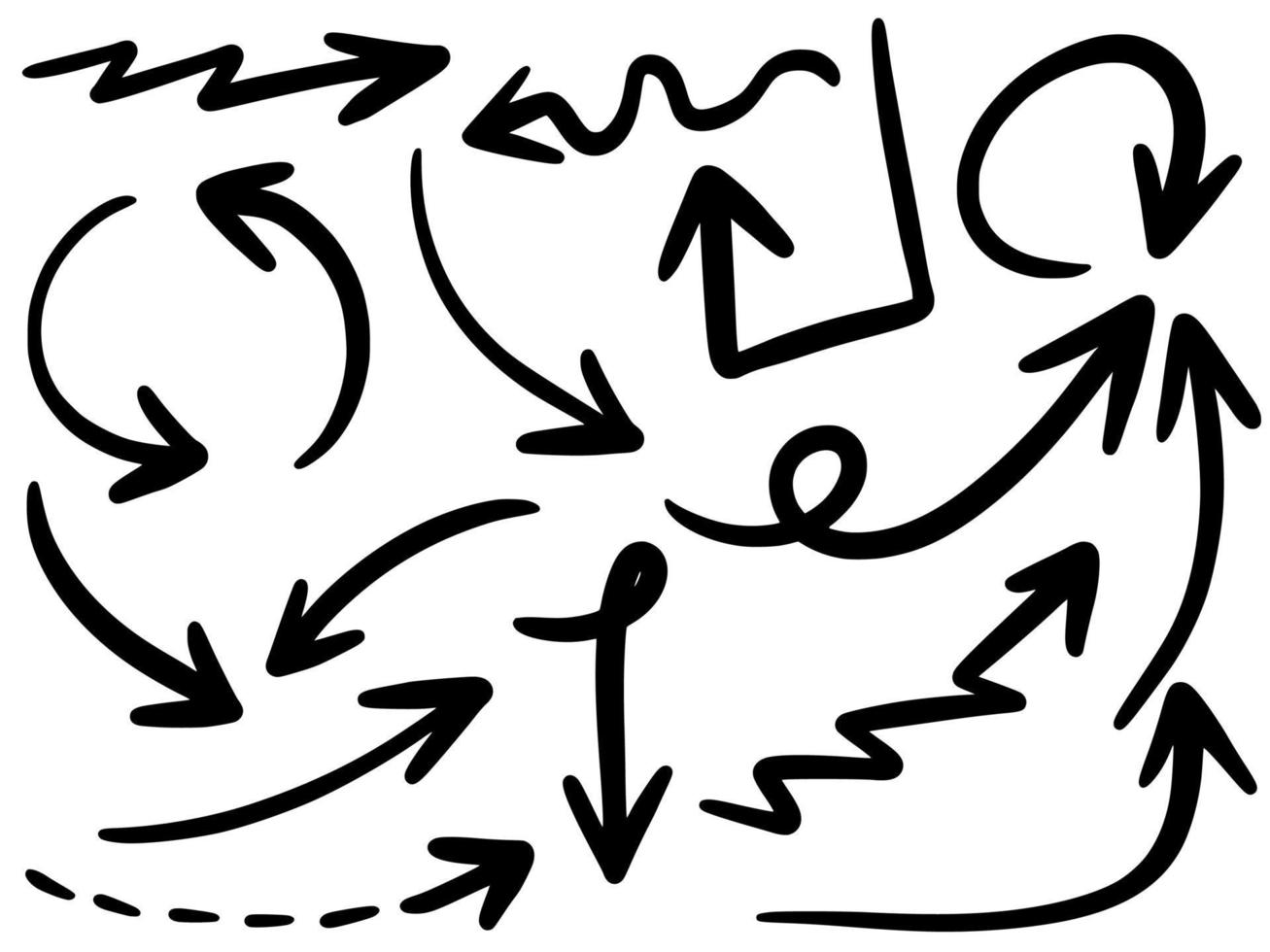 Hand gezeichneter Pfeil-Icon-Set isoliert auf weißem Hintergrund. Doodle-Vektor-Illustration. vektor