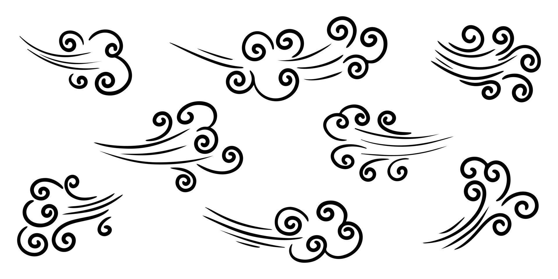 Gekritzel der Windböe lokalisiert auf einem weißen Hintergrund. hand gezeichnete vektorillustration. vektor