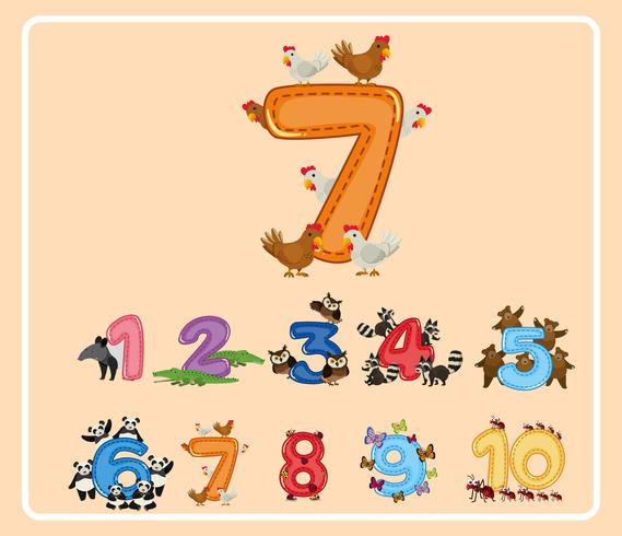 Nummer sieben und andere Nummern mit Tieren vektor