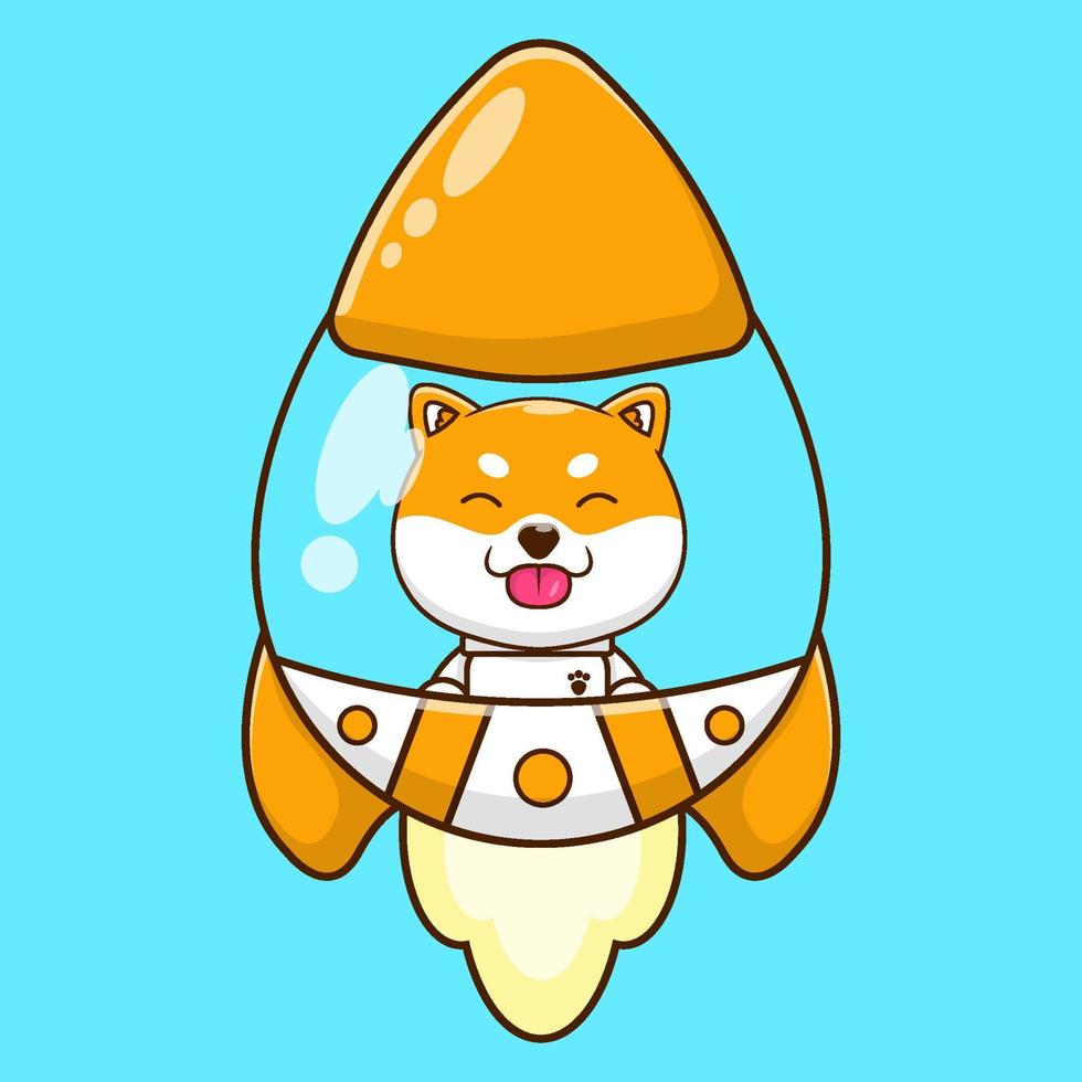 söt shiba inu rider flygande raket tecknad ikon vektor illustration djur doge transport