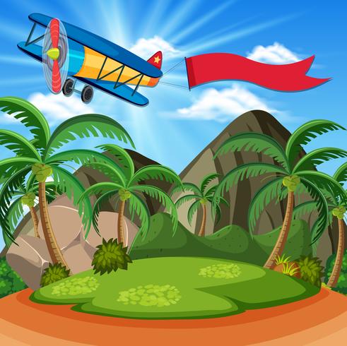 Bakgrundsscen med flygplan och röd flagga vektor