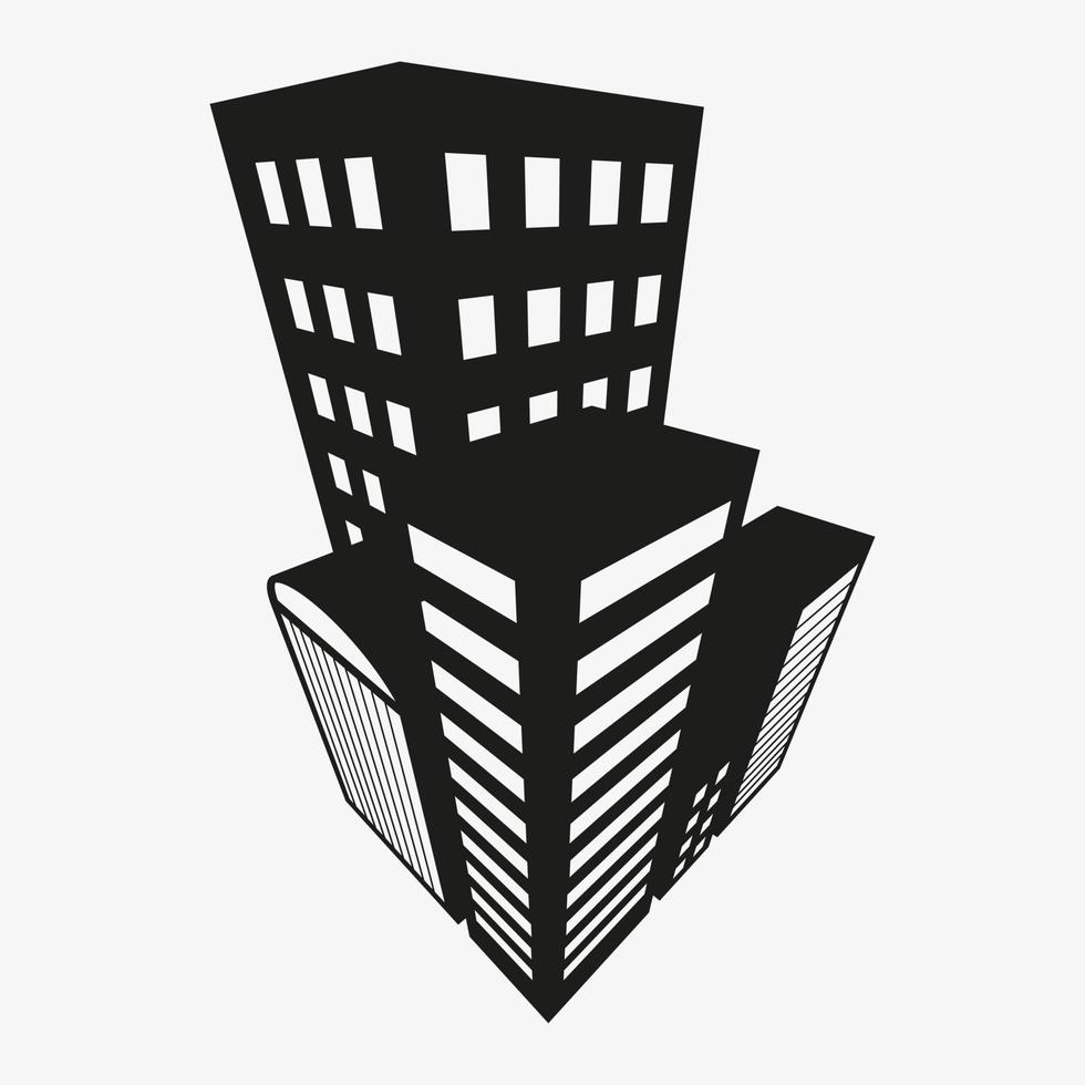 skyskrapor ikon i trepunktsperspektiv. downtown vektorillustration isolerad på vit bakgrund vektor