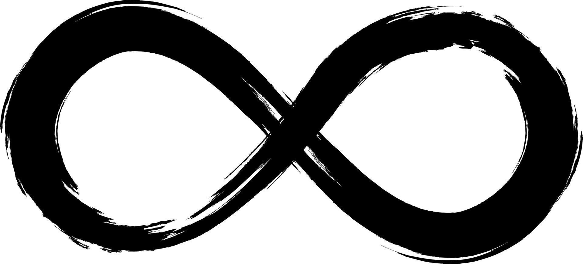 Grunge-Unendlichkeitssymbol. handbemalt mit schwarzer Farbe. Grunge-Pinselstrich. Ikone der modernen Ewigkeit. Grafikdesign-Element. unendliche Möglichkeiten, endloser Prozess. vektor