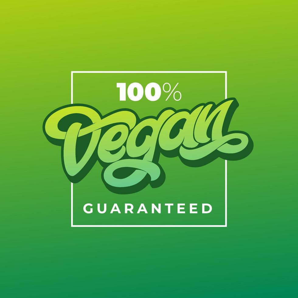 100 garantiert vegane Typografie mit quadratischem Rahmen. handgeschriebener Schriftzug für Restaurant, Café-Menü. Vektorelemente für Etiketten, Logos, Abzeichen, Aufkleber oder Symbole. Vektor-Illustration. vektor