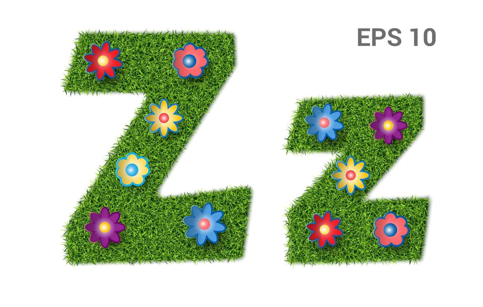 zz - Groß- und Großbuchstaben des Alphabets mit einer Grasstruktur. maurischer Rasen mit Blumen. isoliert auf weißem Hintergrund. Vektor-Illustration vektor