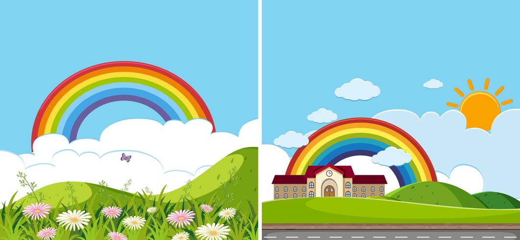 Zwei Hintergrundszenen mit Regenbogen vektor