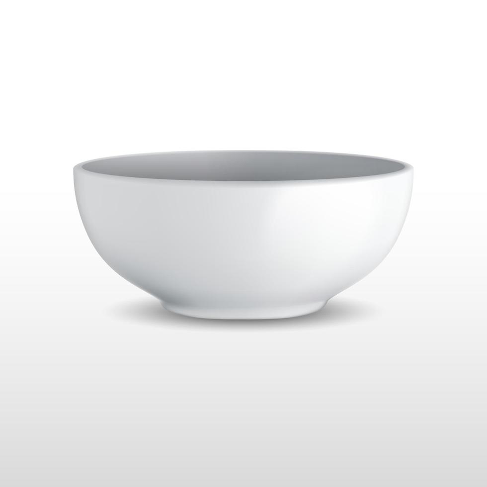 realistisk vit keramisk skål, detaljerad mockup vektor isolerad på en bakgrund