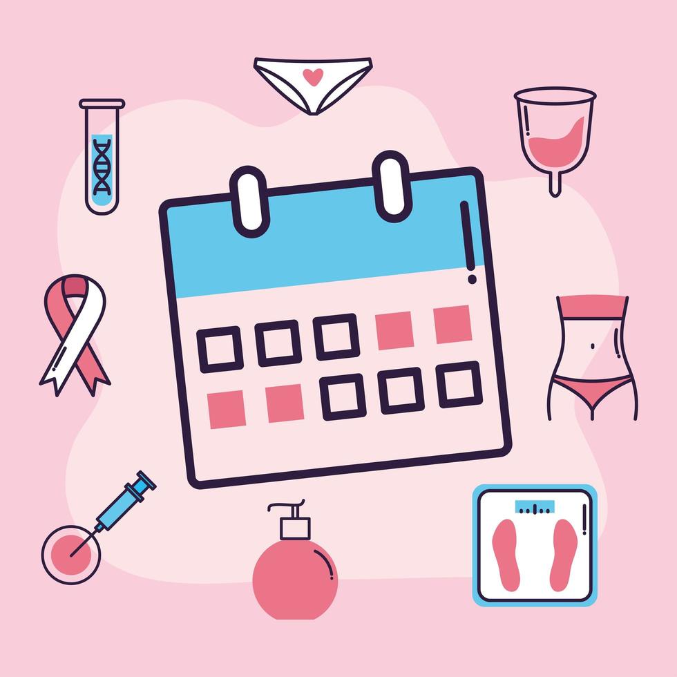 Kalender und Symbole für die Gesundheit von Frauen vektor