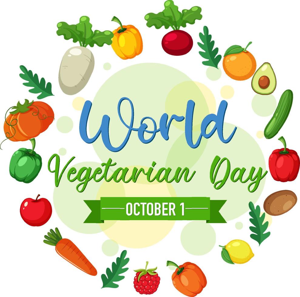 World Vegetarian Day logotyp med grönsaker och frukt vektor