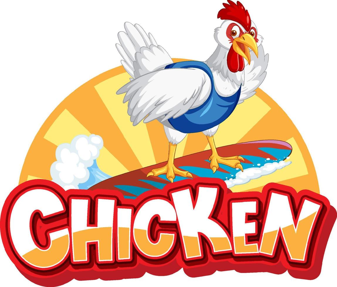 surfendes huhn-cartoon-charakter-logo vektor