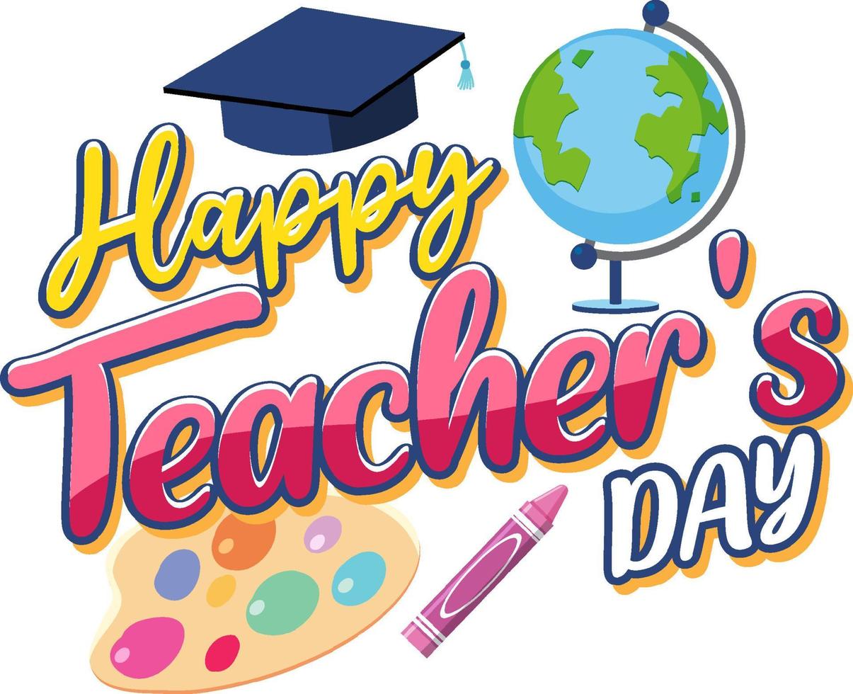 Happy Teacher's Day Banner mit Schulgegenständen vektor