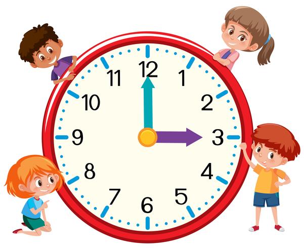 Barn och klocka på vit bankplats vektor