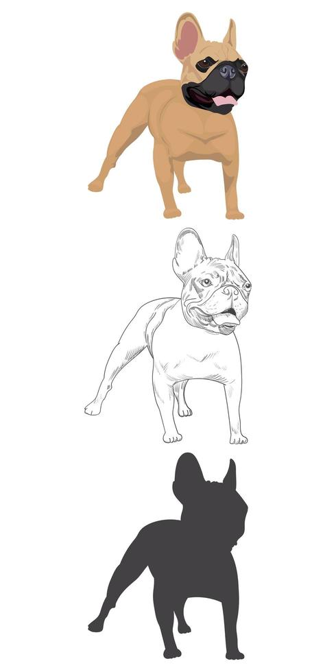 fransk bulldog i olika stilar. vektor