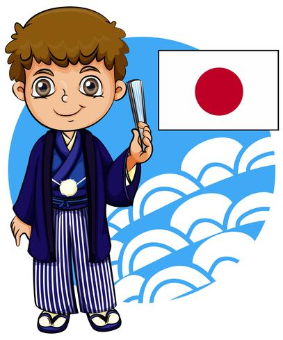 Japanischer Junge mit Flagge vektor