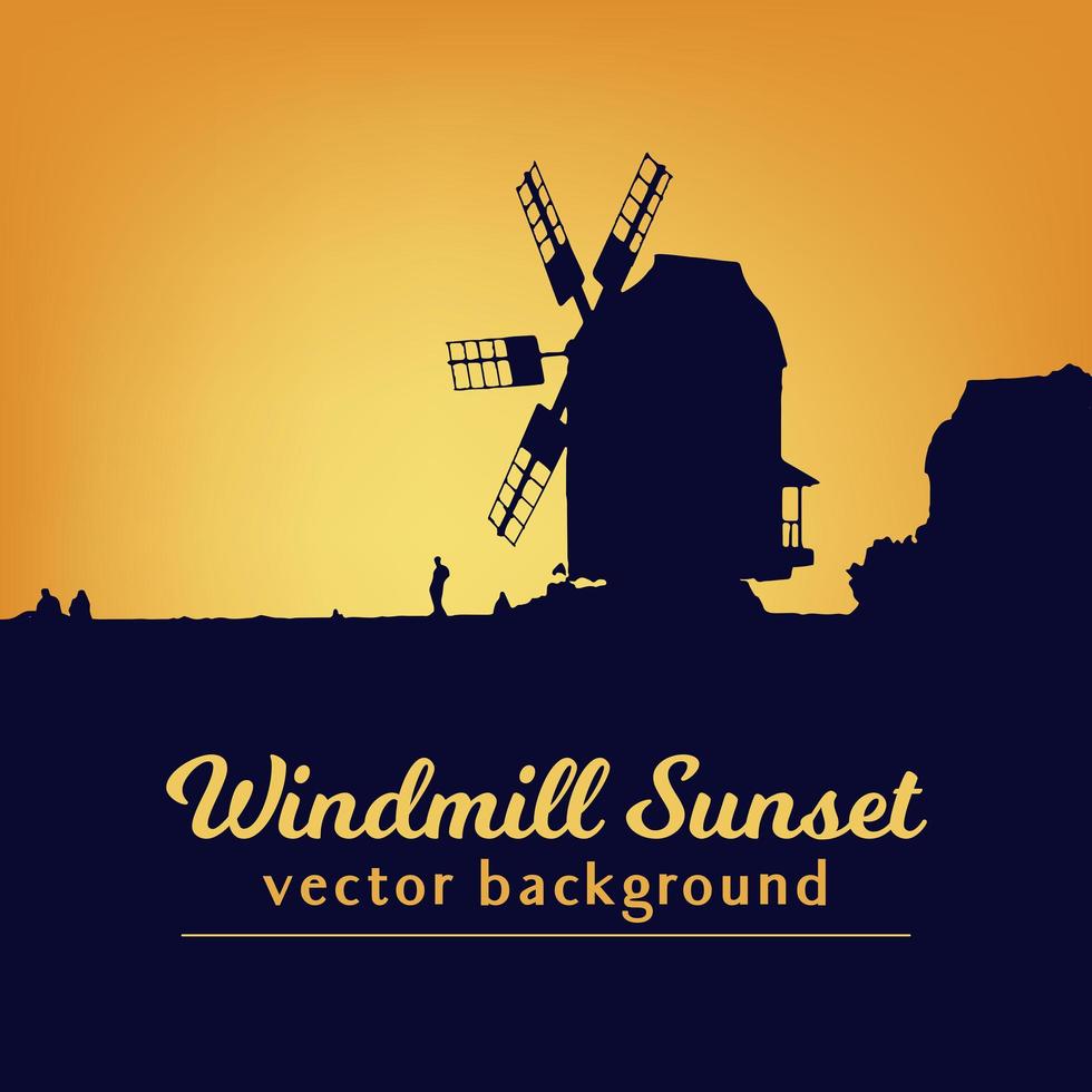 Windmühlenschattenbild auf Sonnenuntergangvektorillustration. vektor