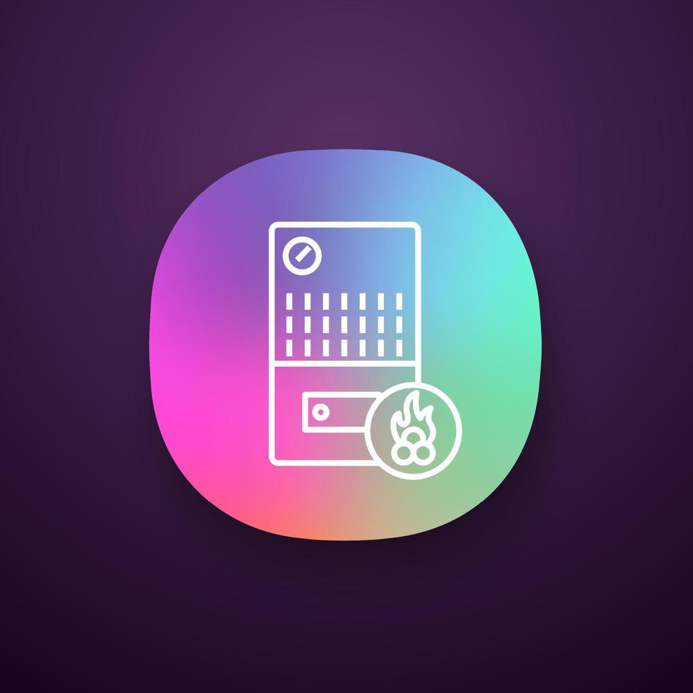 App-Symbol für Festbrennstoffkessel. Hauszentralheizung. Brennholzkessel. Heizungssystem. ui ux-benutzeroberfläche. Web- oder mobile Anwendung. vektor isolierte illustration