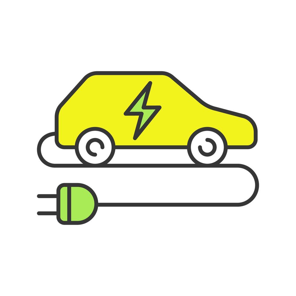 Farbsymbol für Elektroautos. umweltfreundliches auto. grünes Fahrzeug. Auto mit elektrischem Stecker. isolierte Vektorillustration vektor