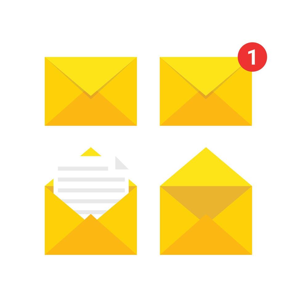 Mail-Umschlag-Icon-Set flaches Design vektor