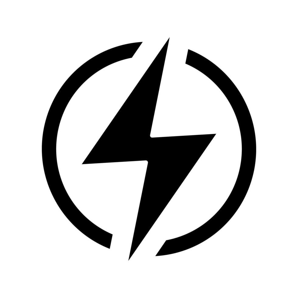 Glyphen-Symbol für Stromzeichen. Blitz. aufladen. Donner. Power-Taste. Elektrizität. Silhouettensymbol. negativer Raum. vektor isolierte illustration