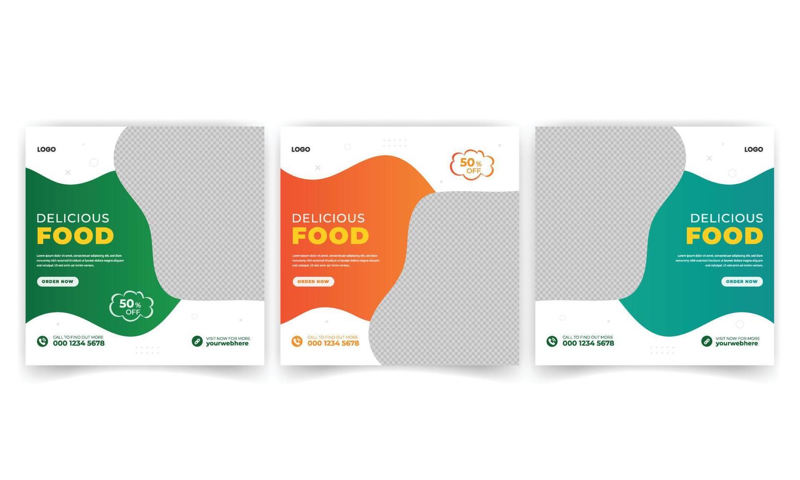Design von Social-Media-Beitragsvorlagen für Lebensmittel und Restaurants. Social-Media-Banner für Lebensmittelunternehmen vektor