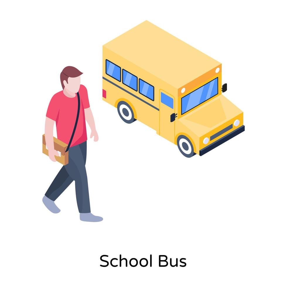 en skolbuss design, isometrisk ikon vektor