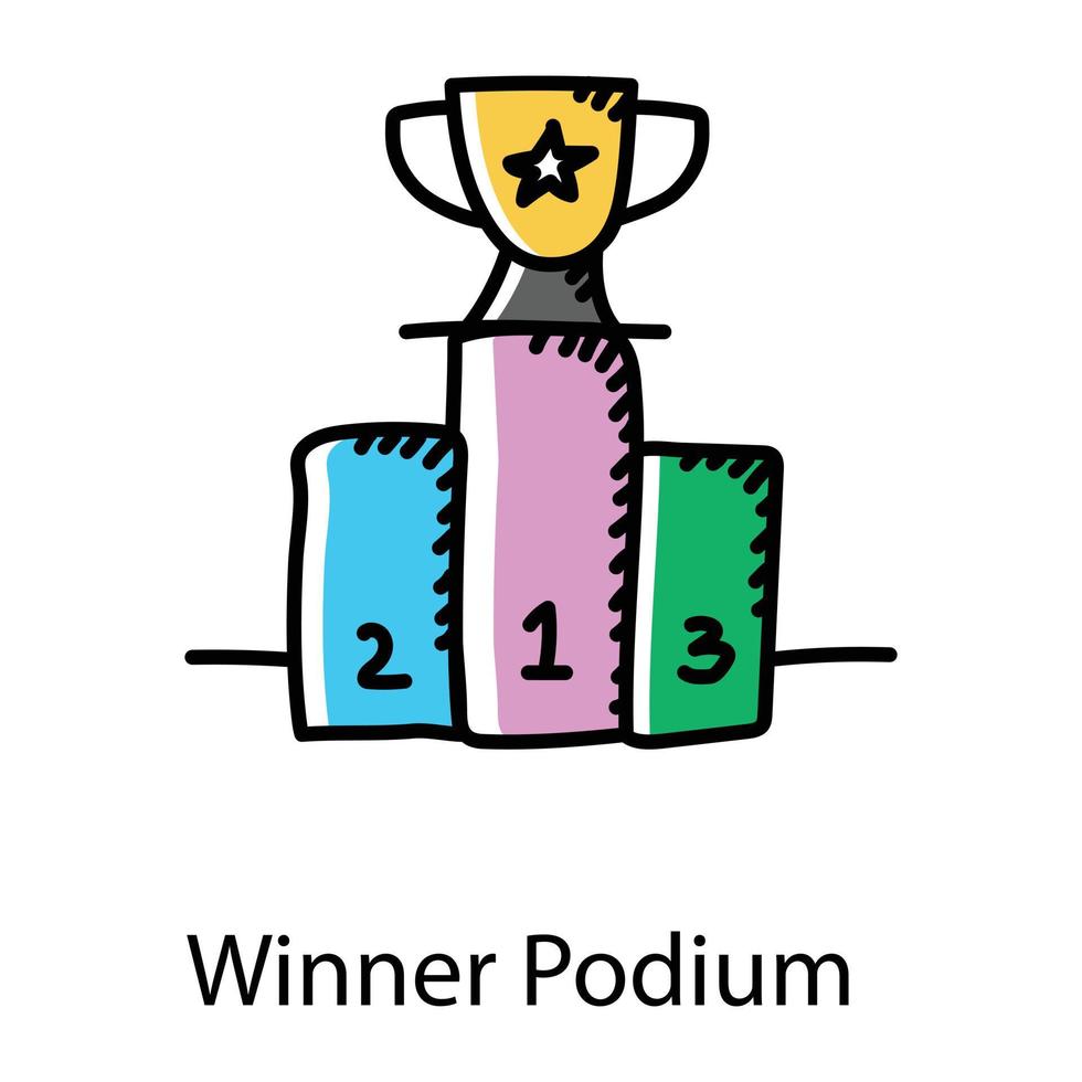 Gewinner-Podium-Doodle-Symbol, editierbarer Vektor