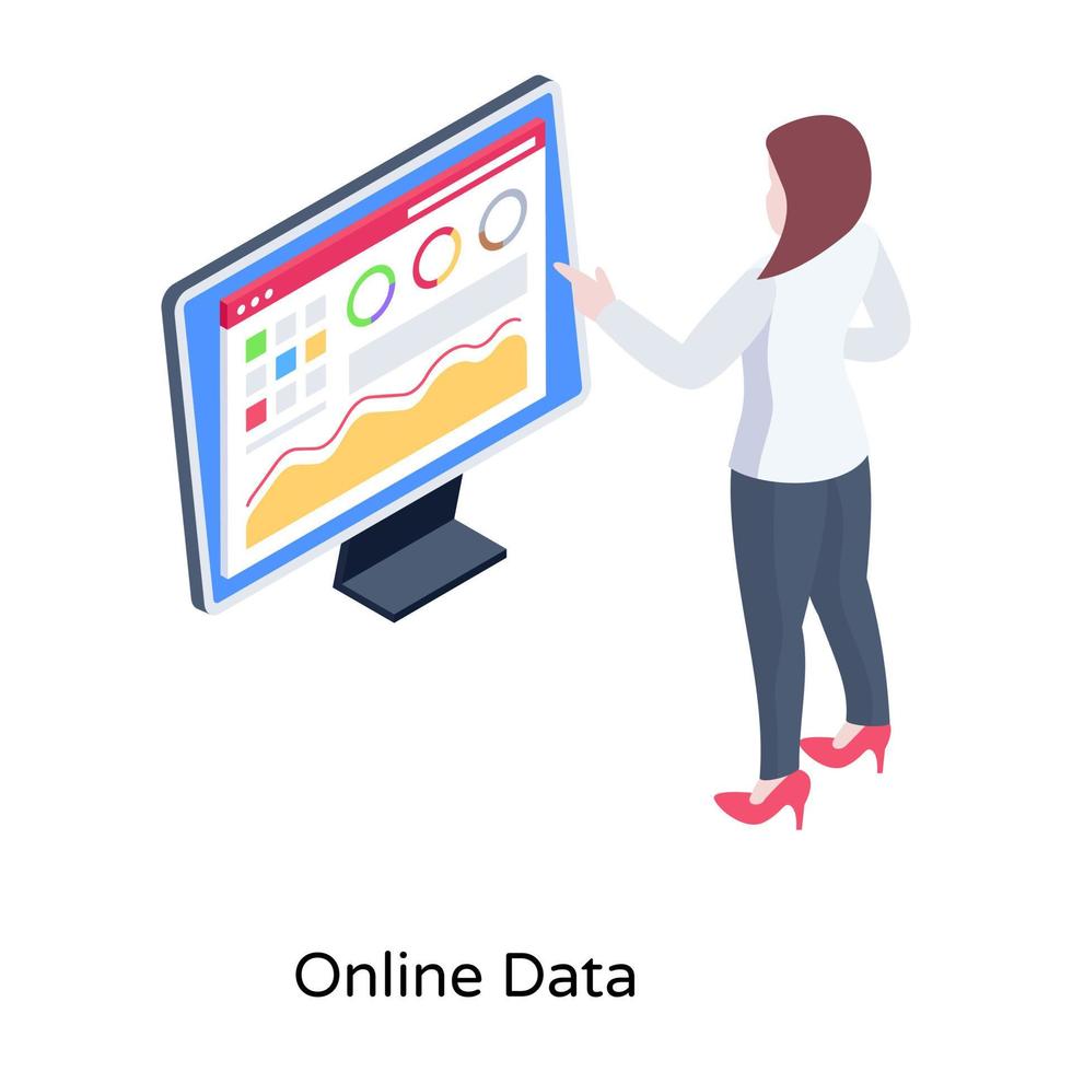 online data isometrisk illustration med pixel perfekt grafik vektor