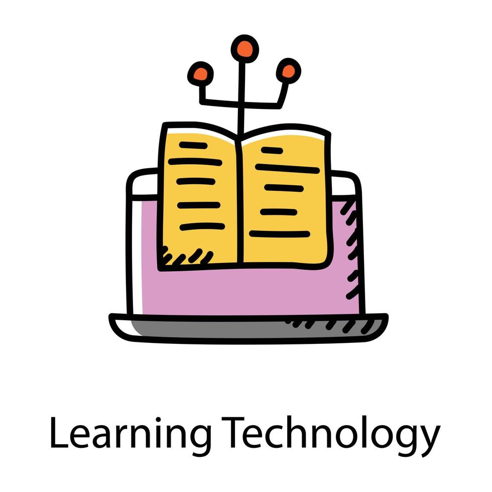 Lerntechnologie-Doodle-Symbol, elektronisches Lernen vektor