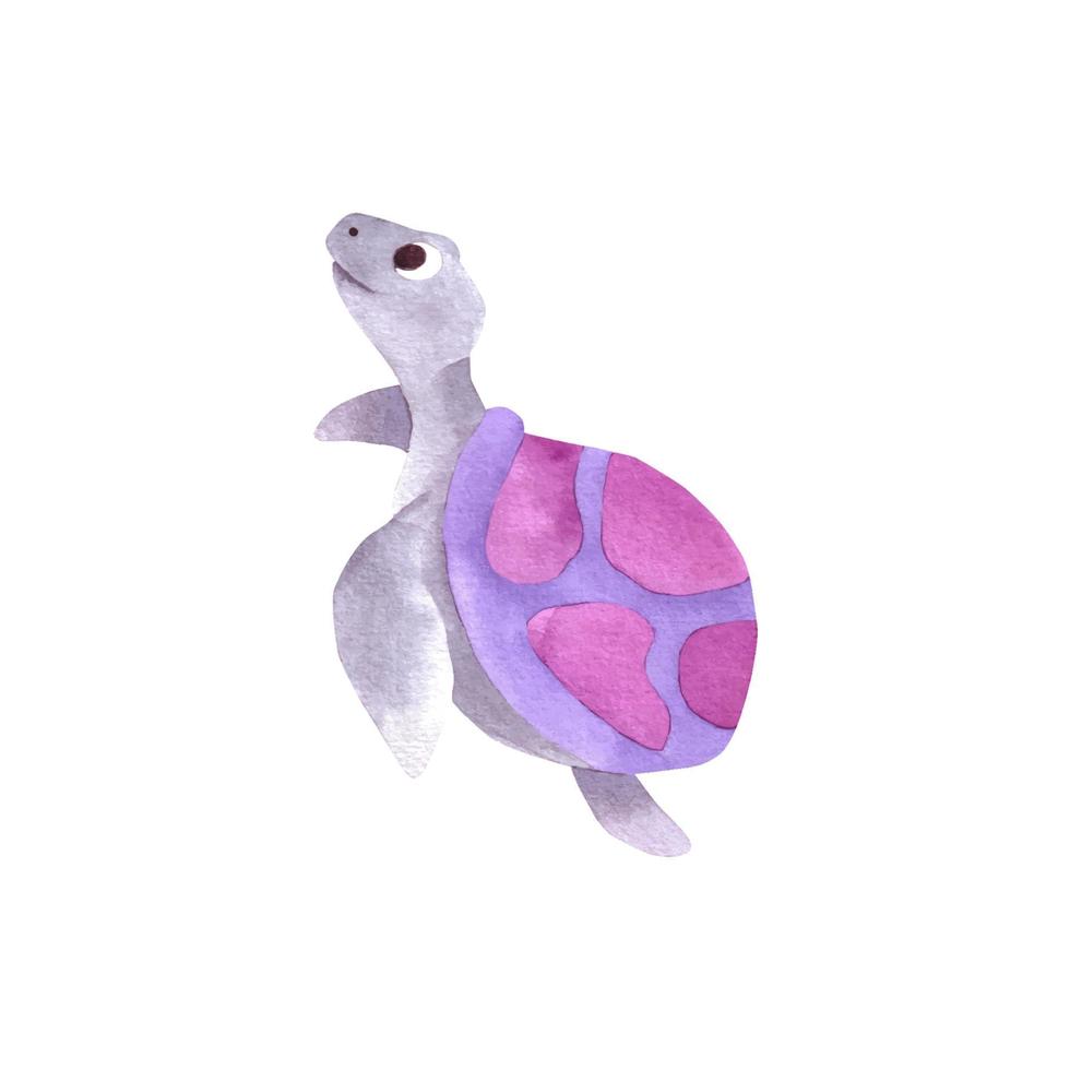 blaue und rosa aquarellozeanfische. schildkröte aquarell handgezeichnete illustration isoliert vektor