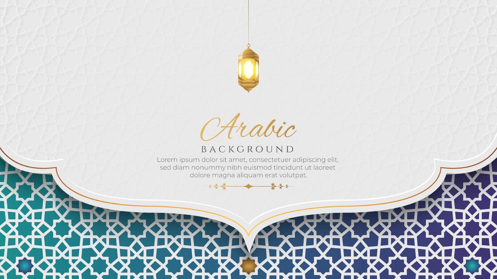 vit och blå lyx islamisk bågebakgrund med dekorativa prydnadsmönster vektor