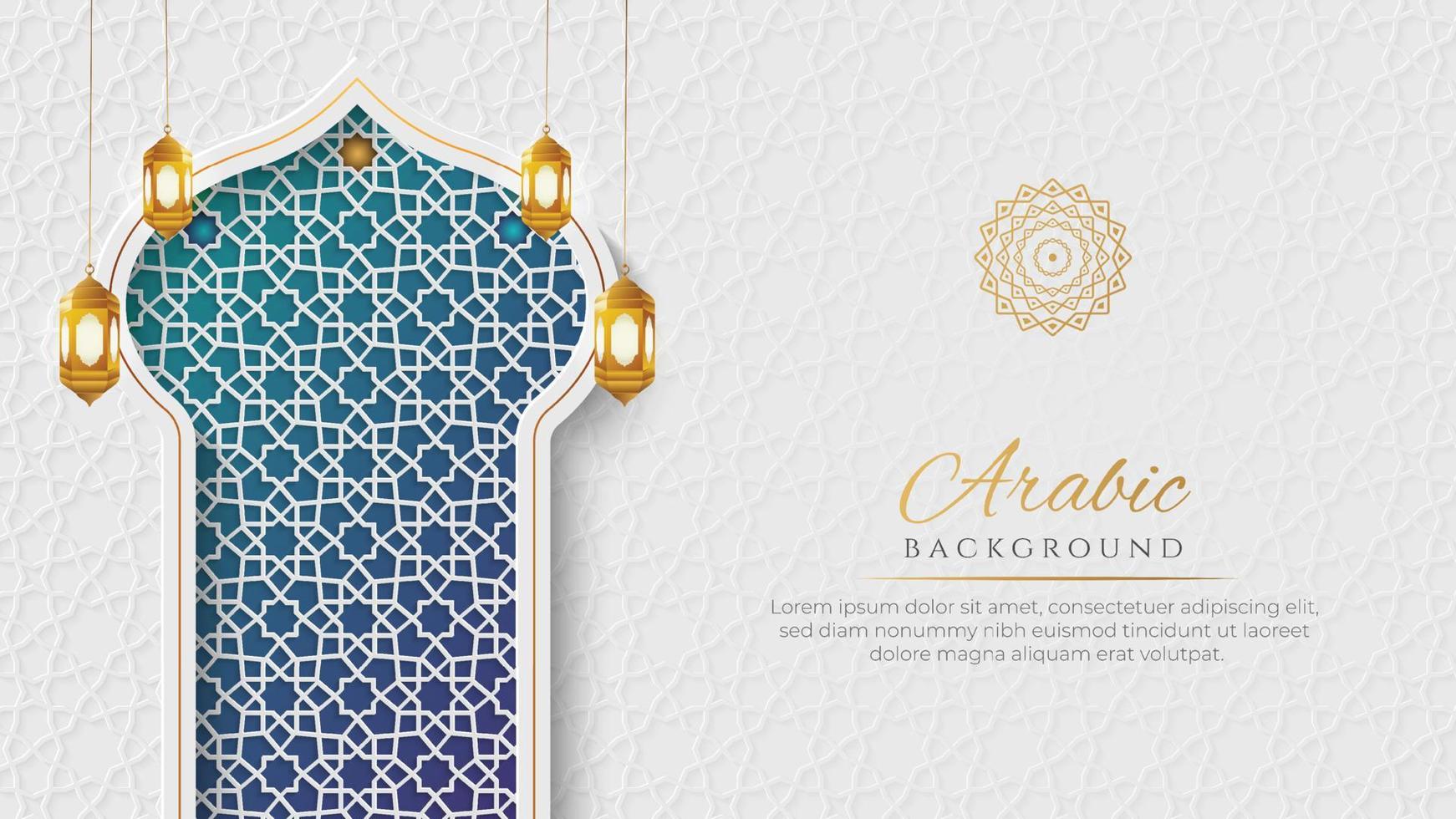 weißer und blauer luxus islamischer bogenhintergrund mit dekorativem ornamentmuster vektor