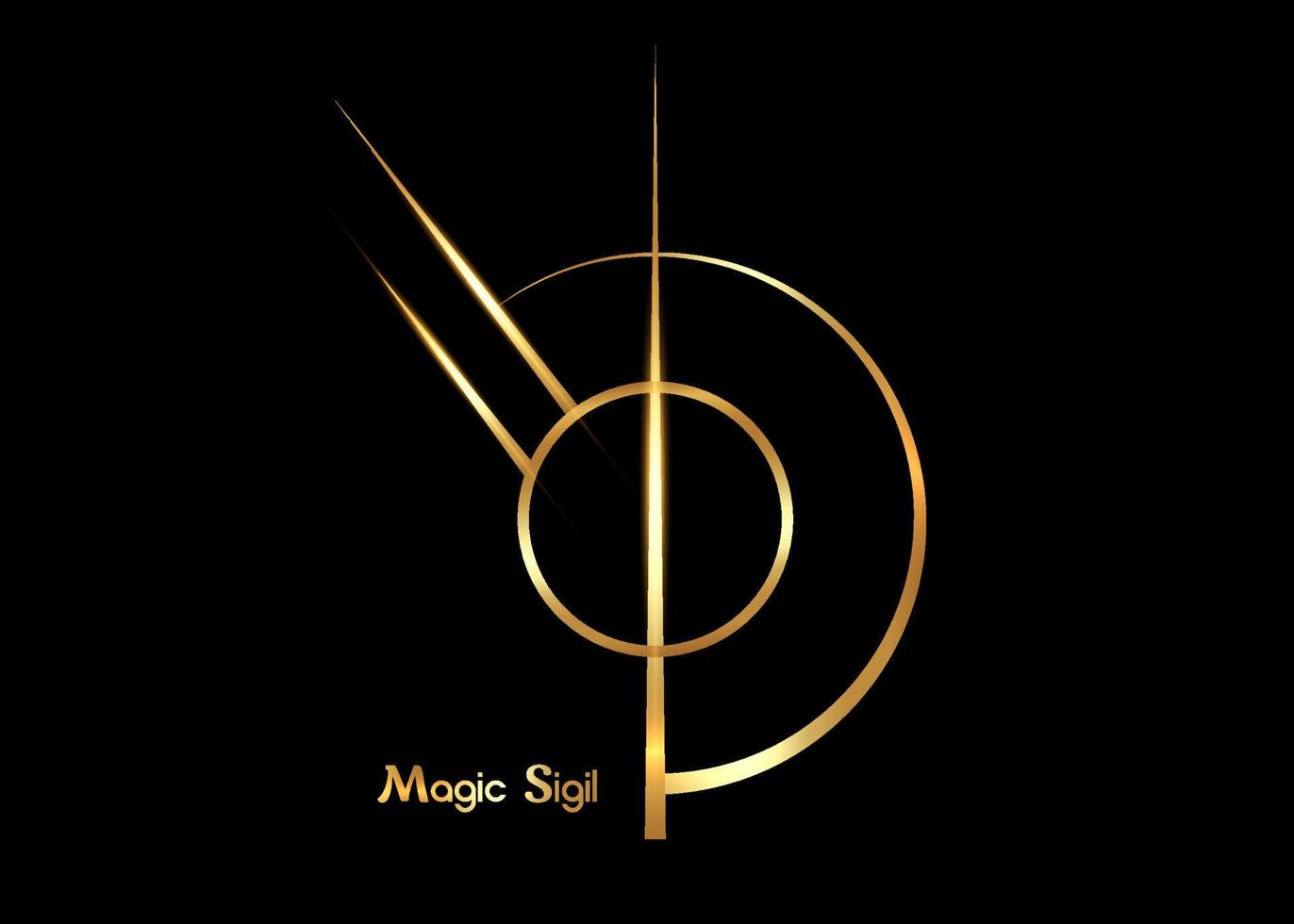 guld magisk sigil för skydd, wiccan symbolism. en stiliserad bild av en magisk symbol. gyllene lyx grafisk design logotyp mall. vektor isolerad på svart bakgrund