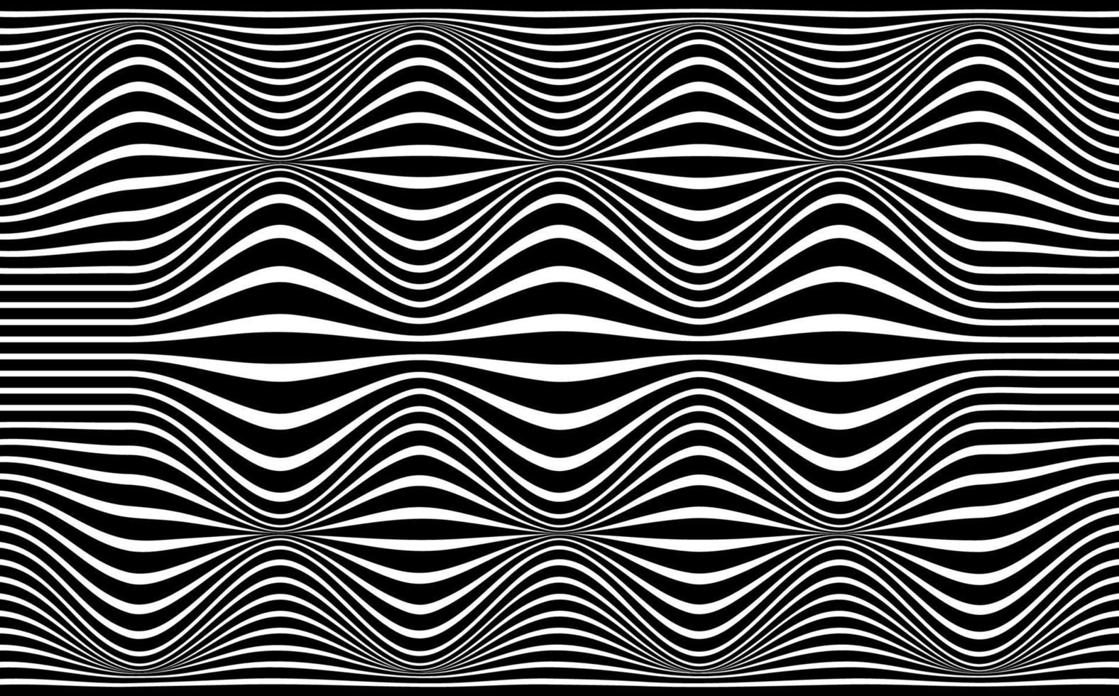 psykedeliska linjer. abstrakt mönster. struktur med vågiga, kurviga ränder. optisk konst bakgrund. våg svart och vit design, vektor illustration hypnotisk mall