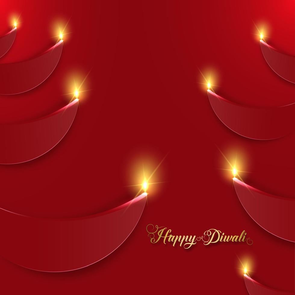 glad diwali. pappersgrafik av indisk diya oljelampa design. ljusets högtid. vektor illustration röd bakgrund