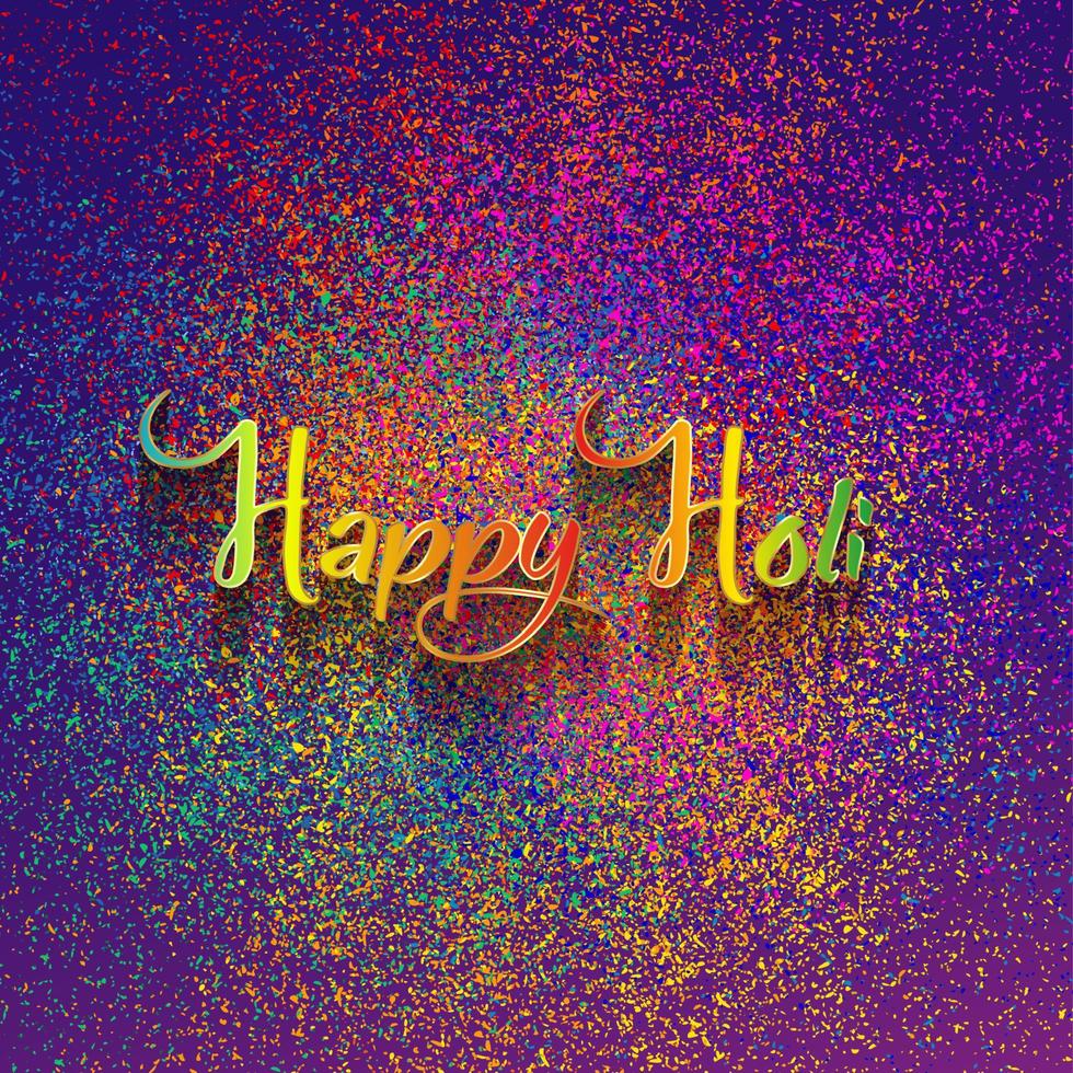 Happy Holi Indian Festival Banner, bunter Gulaal, Puderfarbe, Partykarte mit buntem Explosionsmuster und Kristallen auf mehrfarbigem Papierhintergrund, Vektorillustration lebendige Farbvorlage vektor