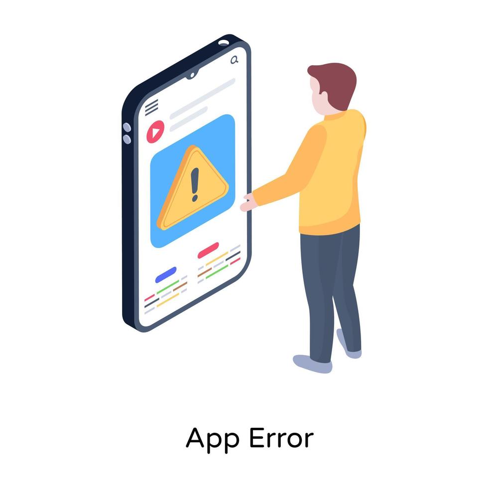 eine isometrische darstellung von app-fehlern, softwarefehlern vektor