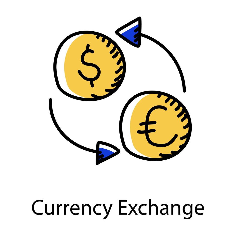 Währungsumtausch im Doodle-Stil-Symbol, Geldumrechnung vektor