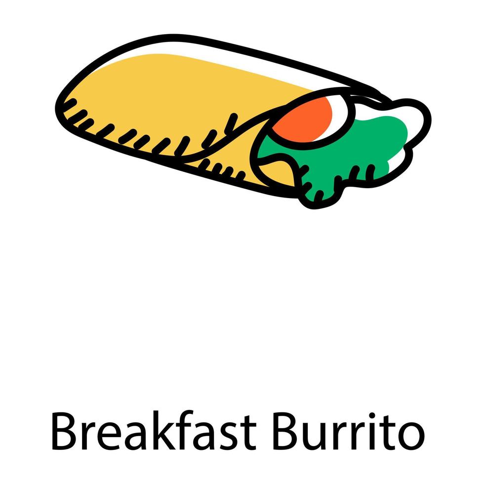 frukost burrito doodle ikon, redigerbar vektor