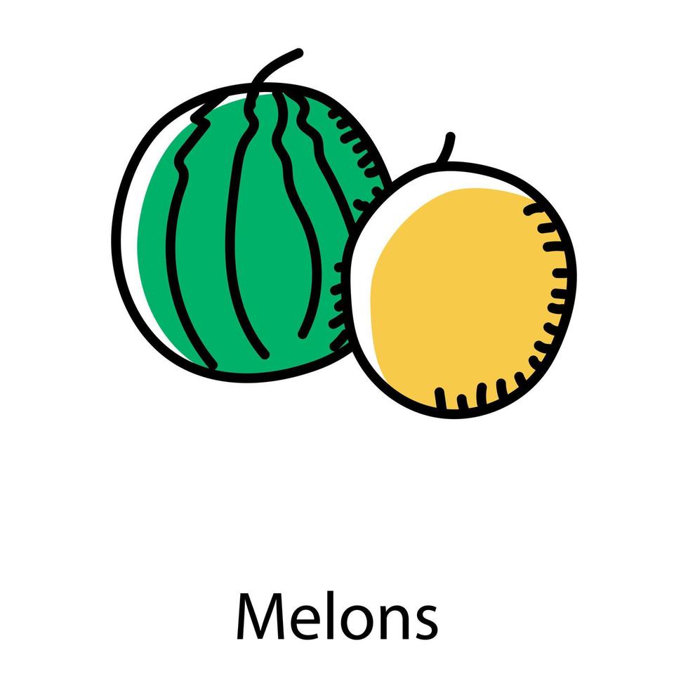 Melonen im Doodle-Stil-Symbol, Bio- und gesunde Lebensmittel vektor