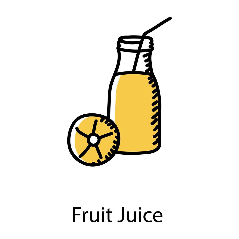 fruktjuice i doodle-ikonen, hälsosam dryck vektor