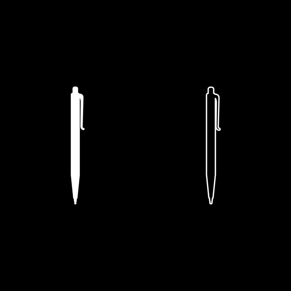 Stift Kugelschreiber Set Symbol Farbe weiß Vektor Illustration Bild solide Füllung Umriss Konturlinie dünn flach Stil