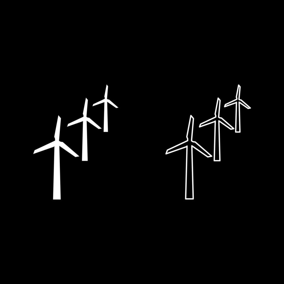 Windgeneratoren Turbinenleistung Windmühle saubere Energie Konzept Set Symbol Farbe weiß Vektor Illustration Bild solide Füllung Umriss Konturlinie dünn flach Stil