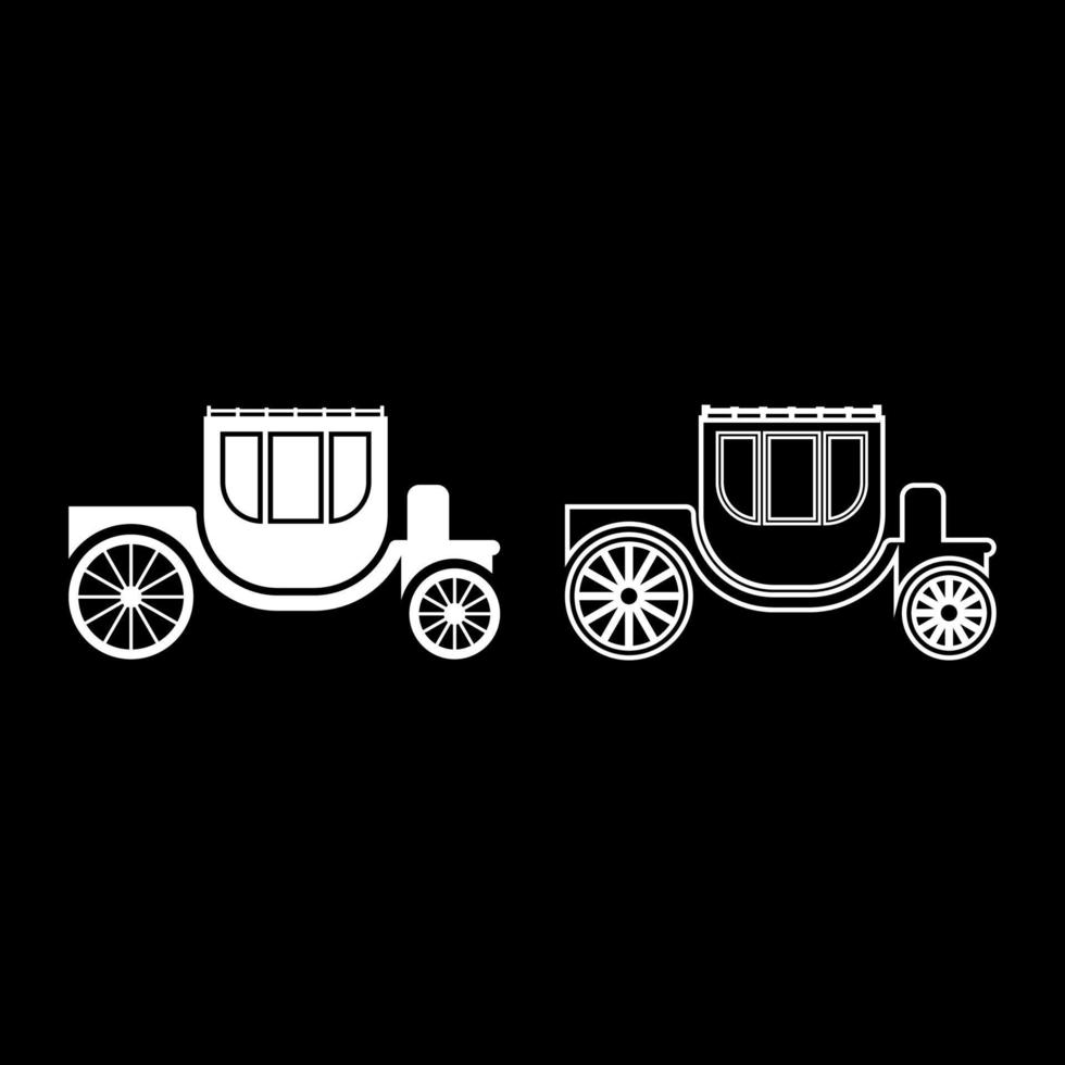 Kutsche Brougham Wagen Eleganz Transport Vintage-Stil Set Symbol Farbe weiß Vektor Illustration Bild solide Füllung Umriss Konturlinie dünn flach Stil